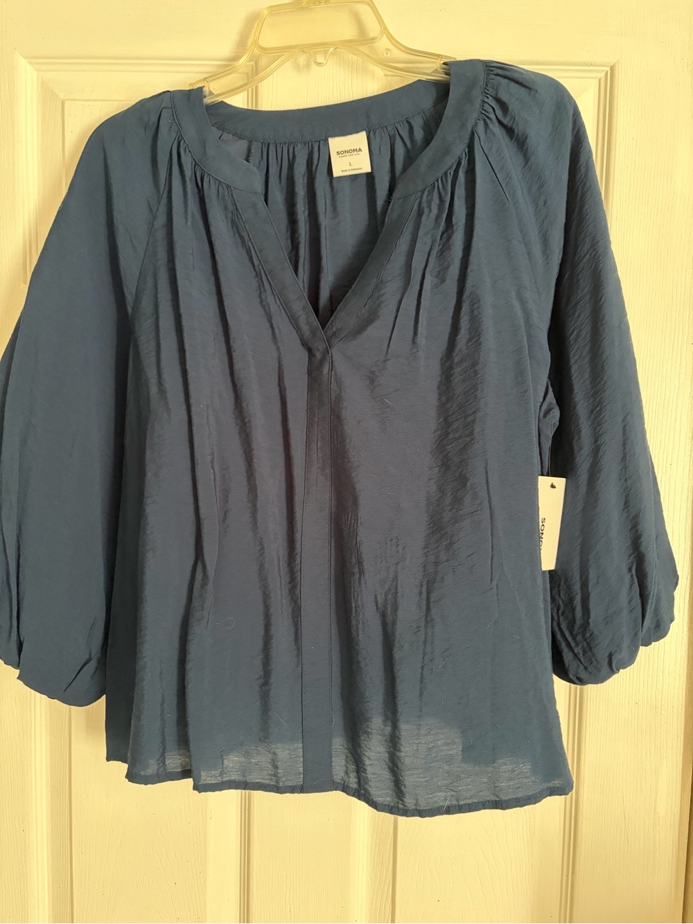 Sonoma Navy Blue V-Neck Peasant Top
